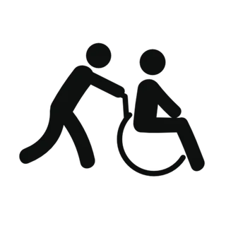 人物剪影线条画残疾推车