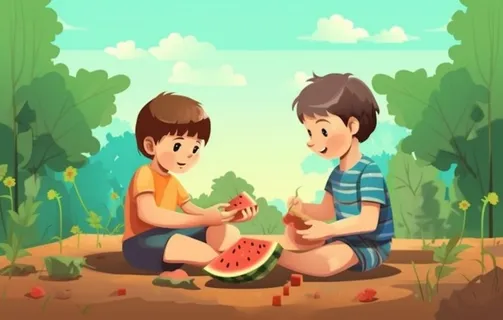土地上吃西瓜的少年背景 土地上吃西瓜的少年背景