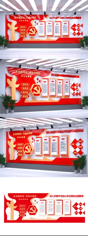 红色建党党员风采权利义务党员之家党建文化墙