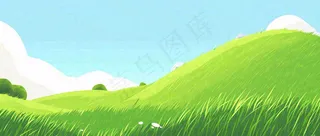 蓝天白云绿植草坪，小草树木清新，春天夏天阳光