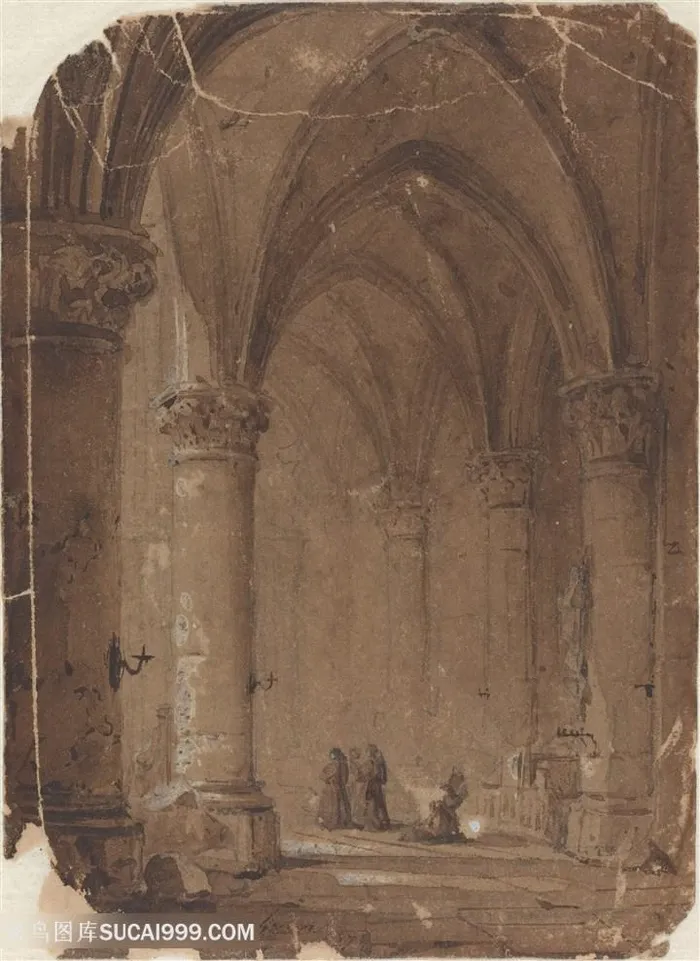 复古建筑室内艺术装饰画