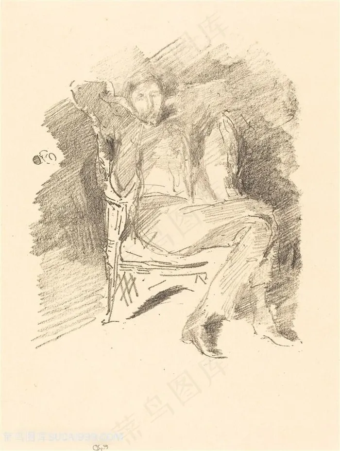 惠斯勒素描人物装饰画