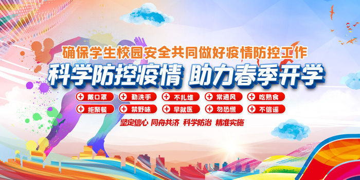 医疗学校园防疫病毒传播疫情防控宣传易拉宝设计模板海报素材