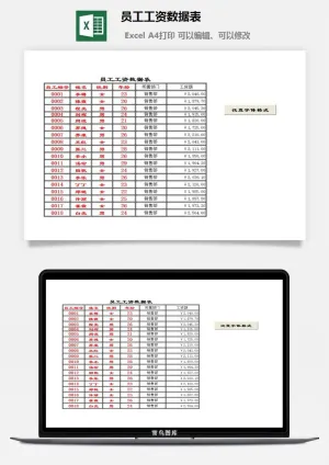 员工工资数据表财务行政EXCEL模板预览图