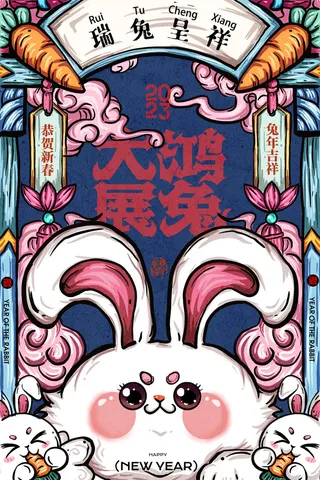 兔年春节活动促销海报