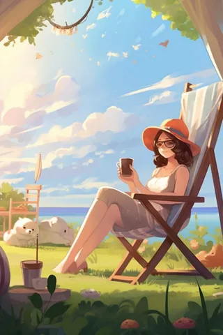 落日露营可爱插画背景