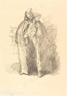 惠斯勒素描披风男士挂画