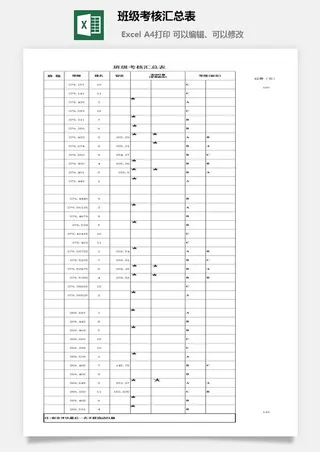 班级考核汇总表excel模板