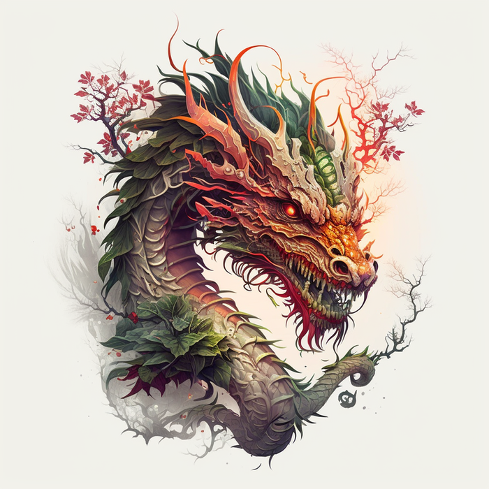 节日生肖龙，插画风格，红色，综合使用
