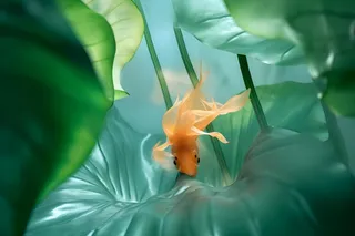 河水荷叶金鱼摄影