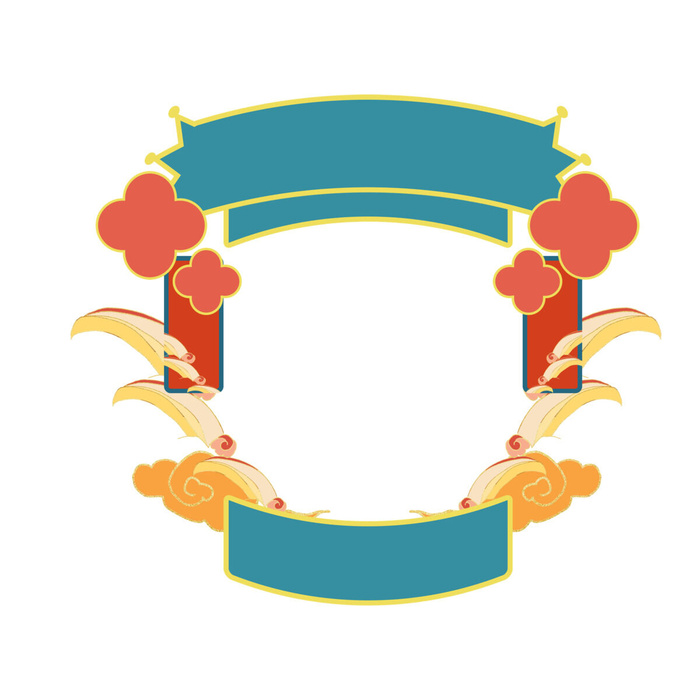 国潮风主题框头像框拱形祥云灯笼春节边框装饰元素设计素材