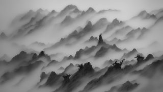 大气写意中国传统水墨画山水插画壁纸-乌