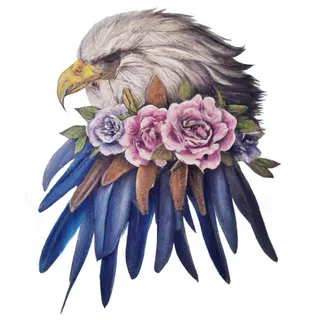 鹰与鲜花彩色手绘