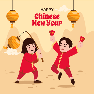 新年虎年中国风人物插画