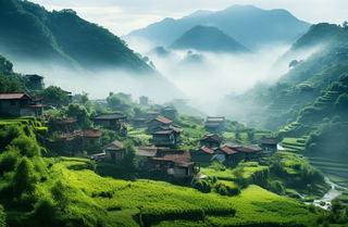 绿色的稻田静谧的环境中国农村乡村摄影图