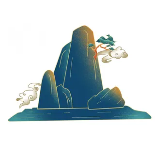 中国风国潮山水插画祥云中式手绘烫金线条元素png装饰背景PSD素材