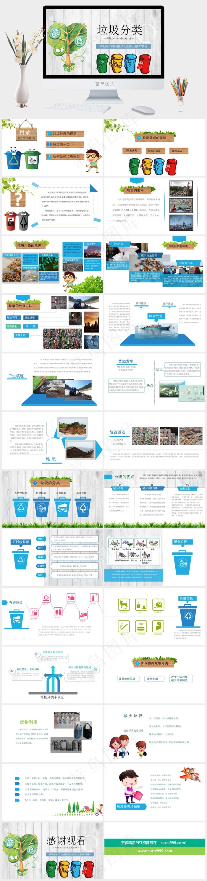 卡通节能减排垃圾分类PPT模板