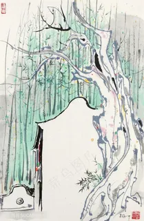吴冠中水彩树木美景装饰画