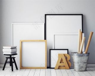 空白装饰画与欧美家装景色相框图片