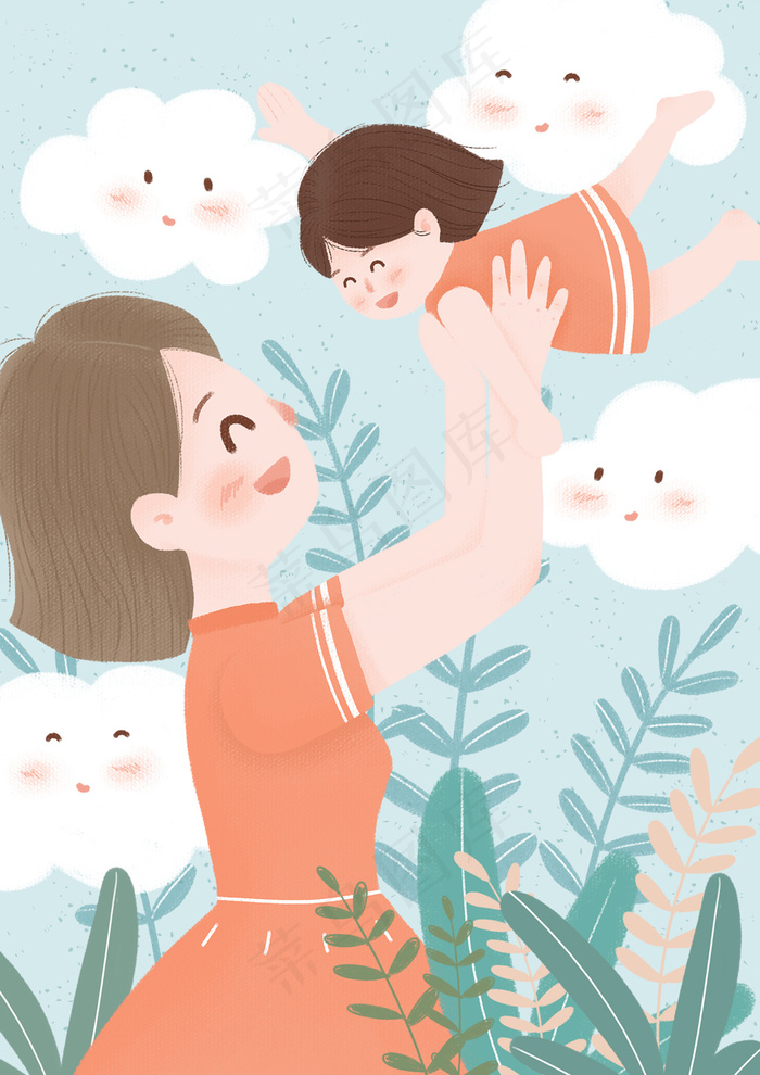 手绘卡通母亲节插画漫画素材