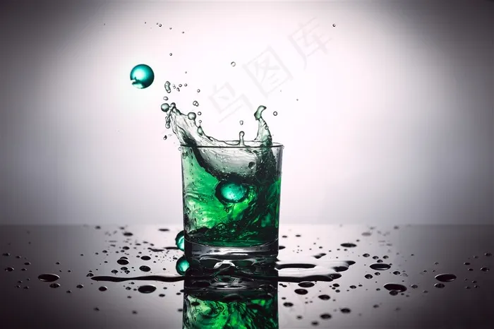 水杯里飞溅的绿色液体高清图片