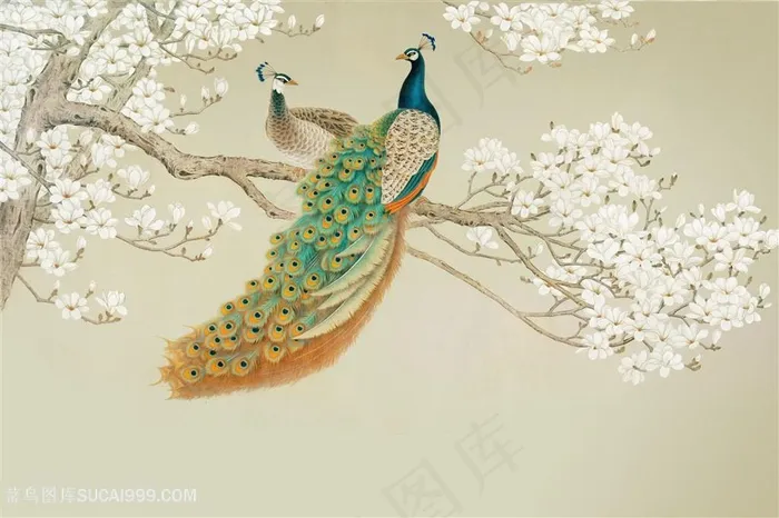 吉祥孔雀花鸟图