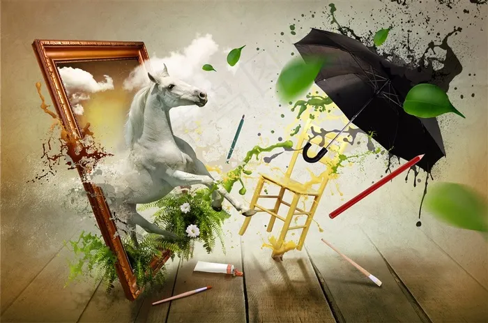 创意奔跑的白马3D立体画