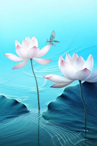 简约大气荷花荷叶蓝色清新背景