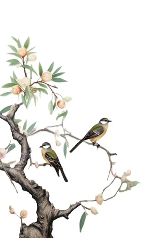 简约大气国风鸟树枝免扣