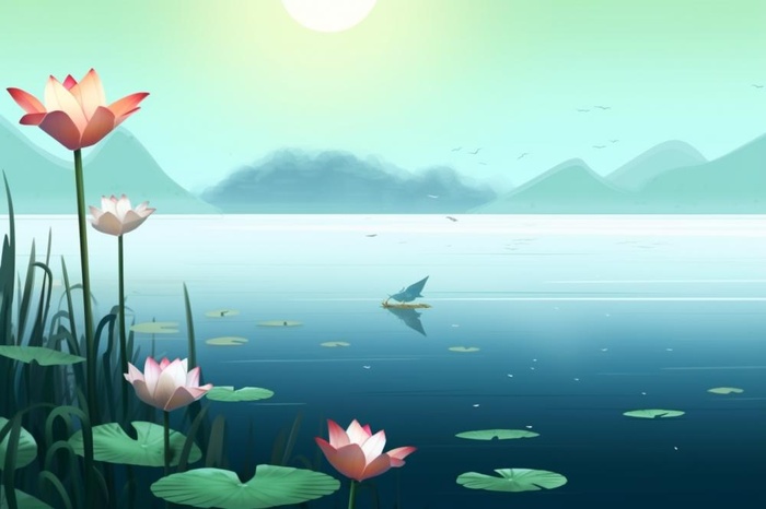 创意简约绿色清新国风莲花背景(1344x896)