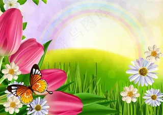 小花和玫红郁金香