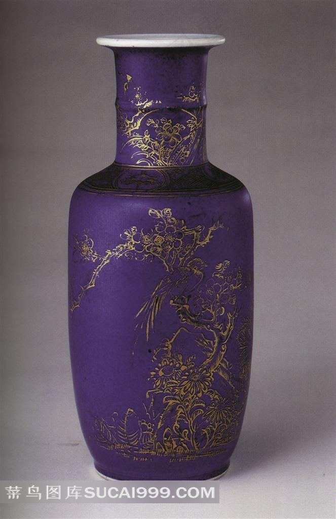 中国精美手绘花鸟画瓷瓶高清素材