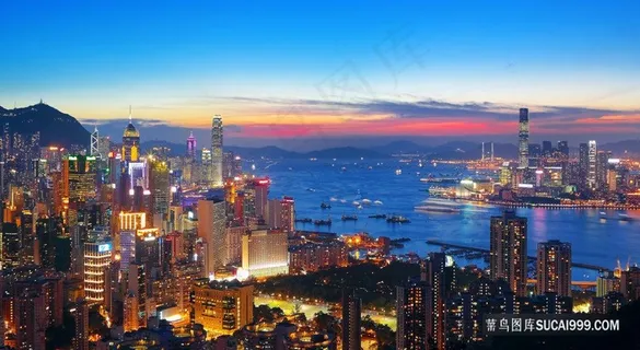 香港城日落图片