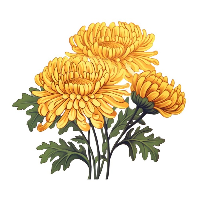 黄色手绘菊花免抠(1024x1024)