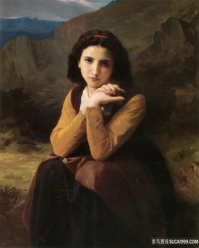在山林的女人油画