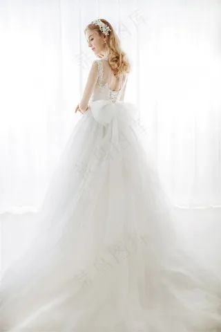 西洋美女佳丽白色婚纱新娘高清摄影图片