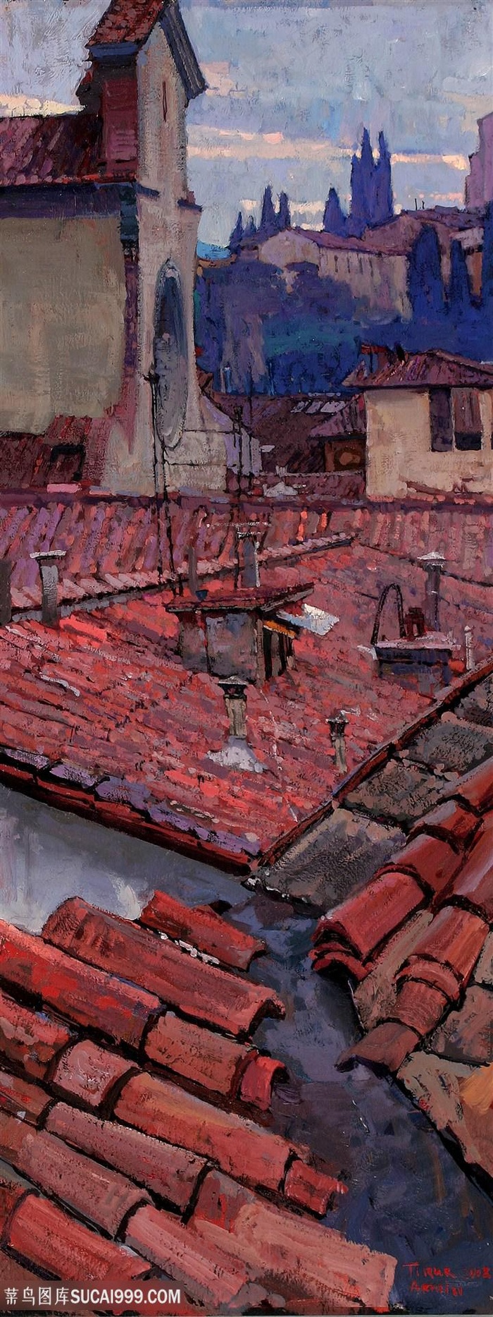 红瓦建筑高清风景画