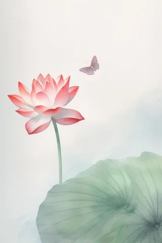 青色国风简约淡雅荷花背景