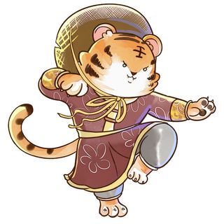 2022虎年吉祥物卡通公仔小老虎形象设计福字元素手绘插画psd素材