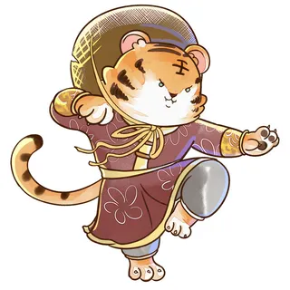 2022虎年吉祥物卡通公仔小老虎形象设计福字元素手绘插画psd素材