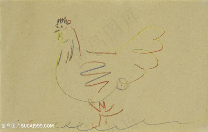 毕加索线描公鸡时尚艺术挂画