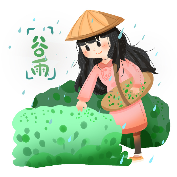 二十四节气谷雨场景插画psd模版下载