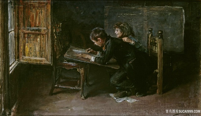 绘画男孩女孩油画装饰画