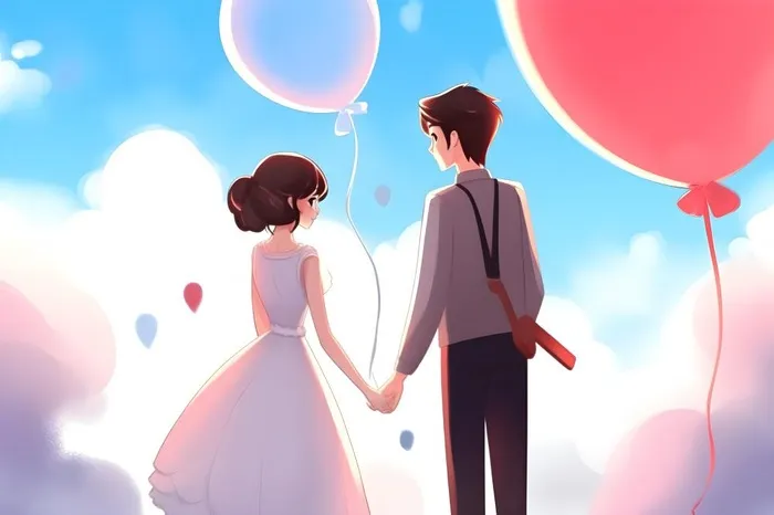 情侣情人节浪漫气球爱心手绘插画海报素材背景(5376x3584)