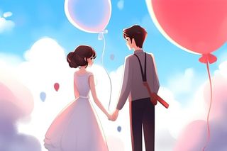 情侣情人节浪漫气球爱心手绘插画海报素材背景