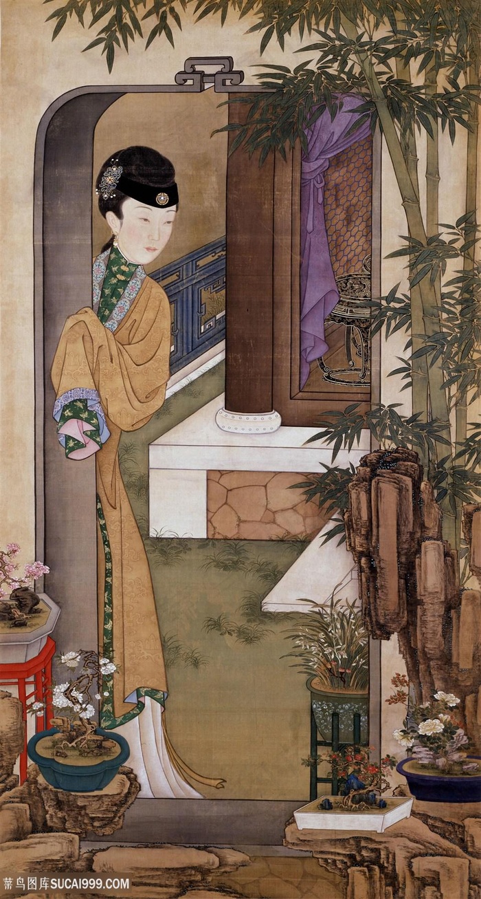 土黄色衣裳服饰雍正十二美人图绘画图片