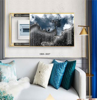 大气时尚家居室内装饰场景客厅沙发卧室床铺电表箱壁画背景图电商海报装饰画