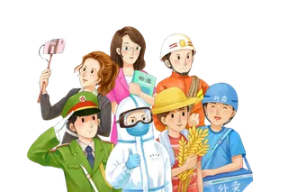 五一劳动节人物群像插画