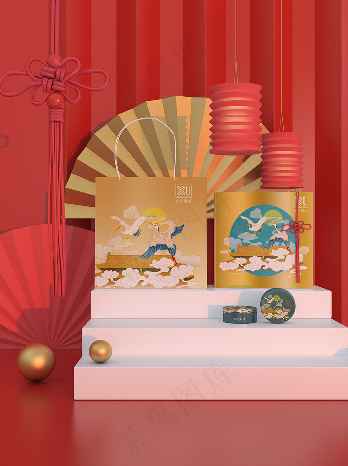 国潮风中式文包装场景创智能样机psd模版下载