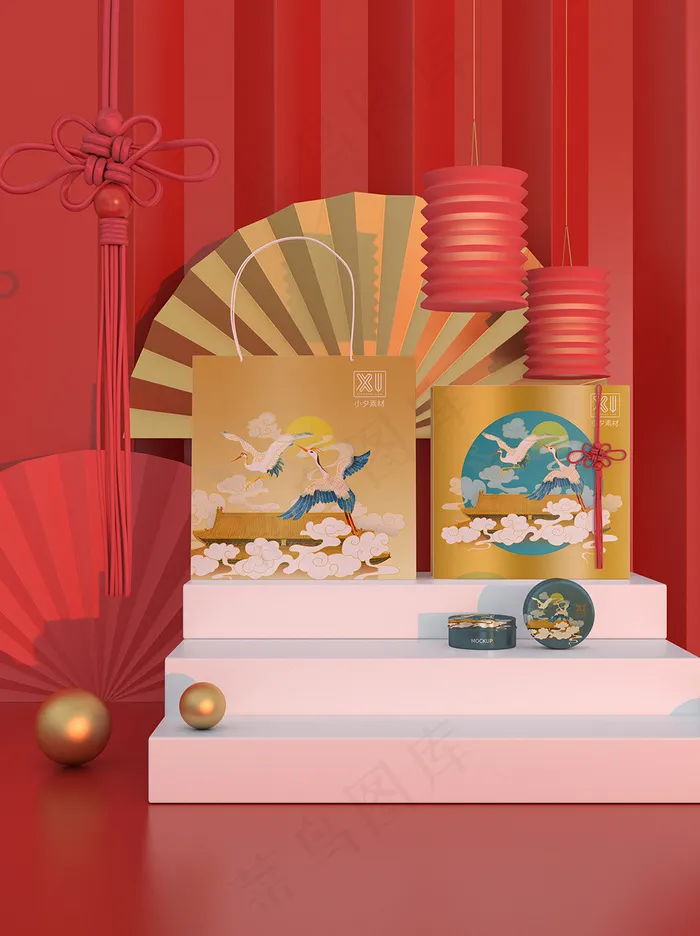 国潮风中式文包装场景创智能样机psd模版下载